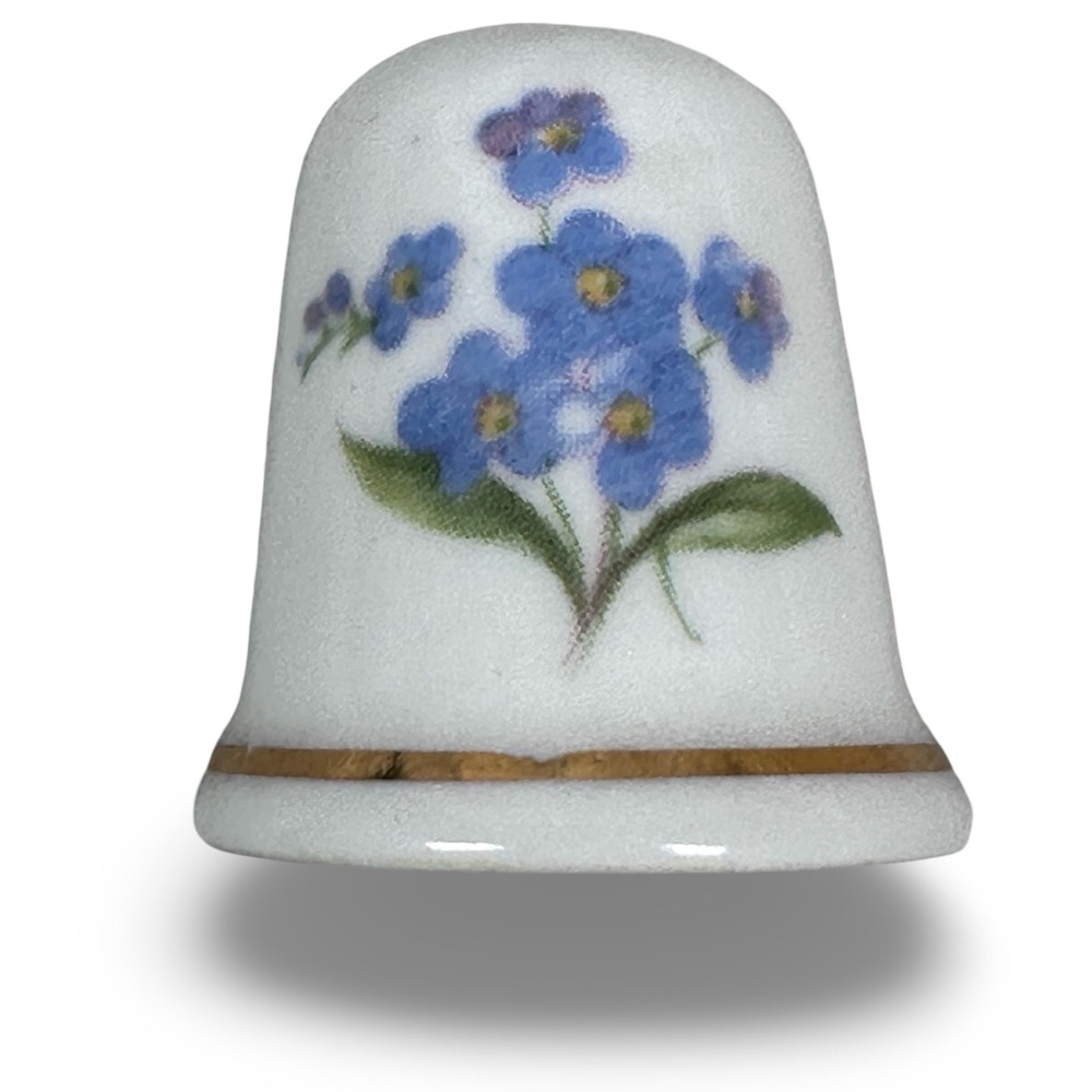 Phoenix Fine Bone China Thimble Forget Me Not Floral Made in England Gold Rim